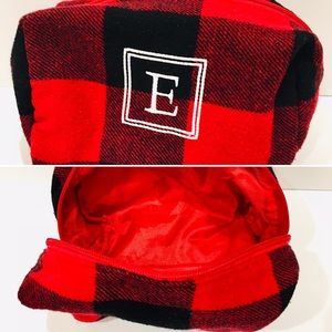 Plaid red black monogram makeup case bag tote E lumberjack camping
